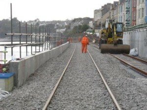 The line at Dawlish this week with repairs nearing completion.